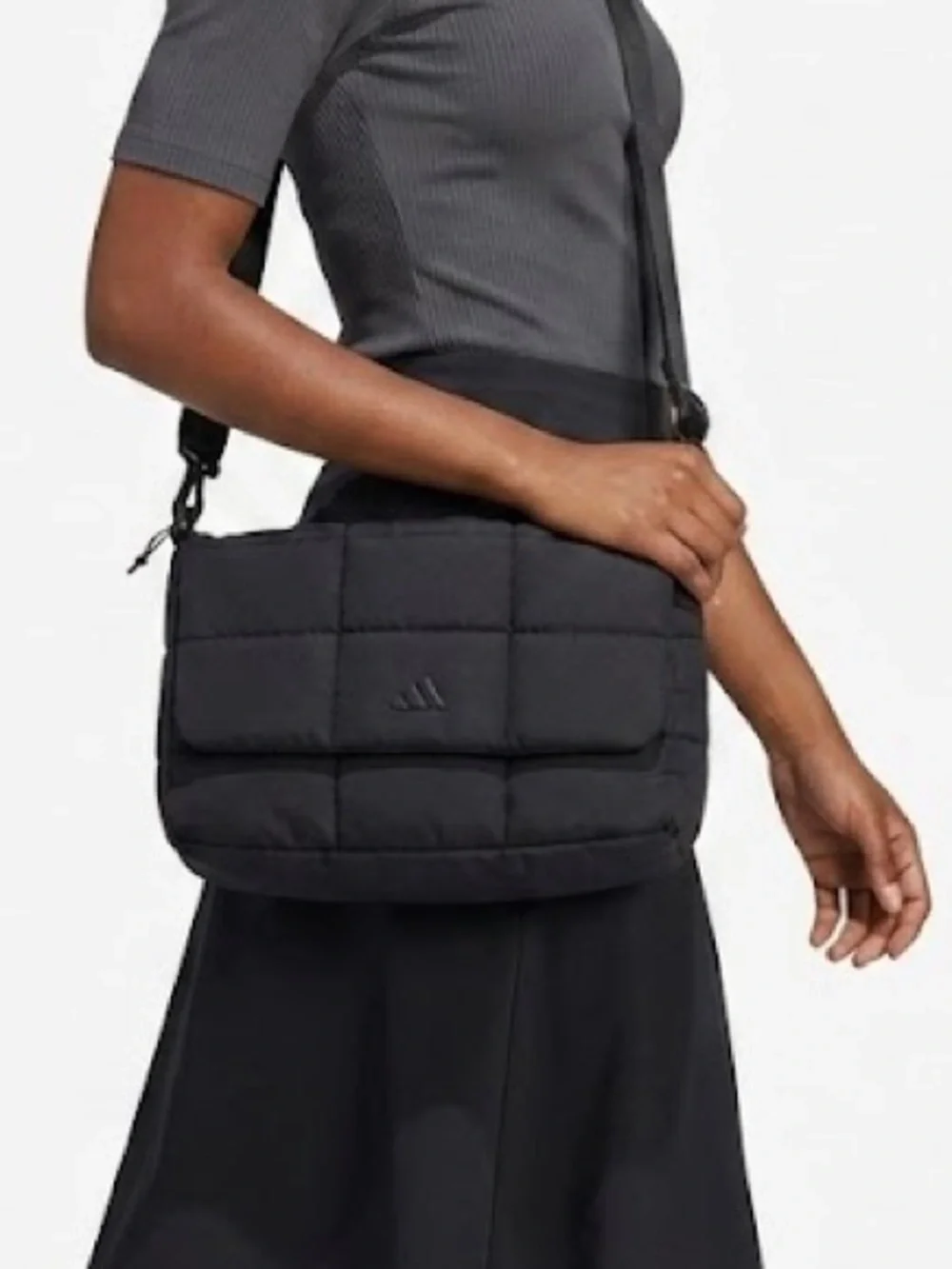 adidas Black Quilted Messenger Bag with Adjustable Strap